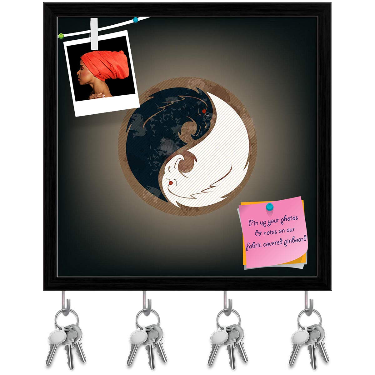 ArtzFolio Two Eagles Key Holder Hooks | Notice Pin Board | Black Frame 8 X 8Inch