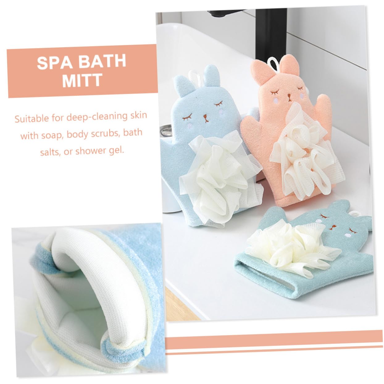 Guanto da Bagno Esfoliante Bunny 3 Pezzi in Fine Fiber Pe | Doppia Faccia, Polsini Elastici, Texture Morbida e Delicata, Facile da Pulire
