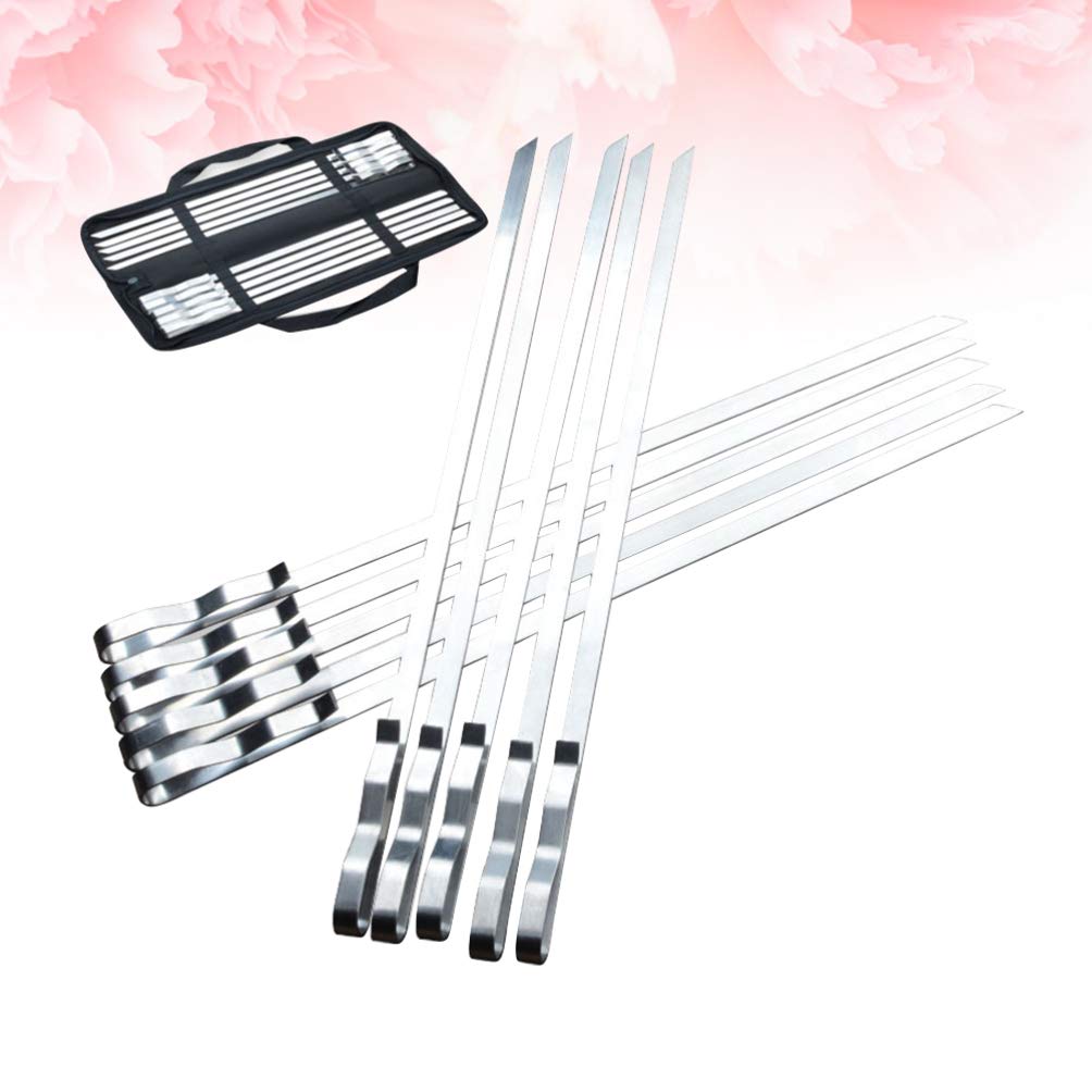 YARNOW 10pezzi Spiedini Per Barbecue in Acciaio Inox Da Set Di Spiedini Piatti Per Grigliate Manico Ondulato Cursore Integrato Per Facile Cottura Di Carne Verdure e Shish Kebab