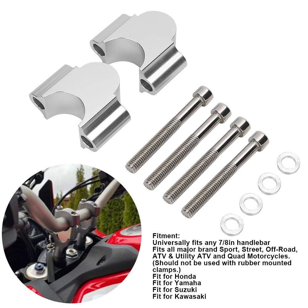 Réhausseur de guidon, Qiilu 7/8in Aluminium Moto Guidon Riser, Guidon Riser Mount Clamp 28MM Hauteur Adaptateur pour Moto VTT(argent)
