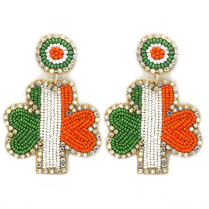 Beaded Irish Flag Clover Post Earrings Handmade Lucky Clover Earrings Saint Patrick's Day4