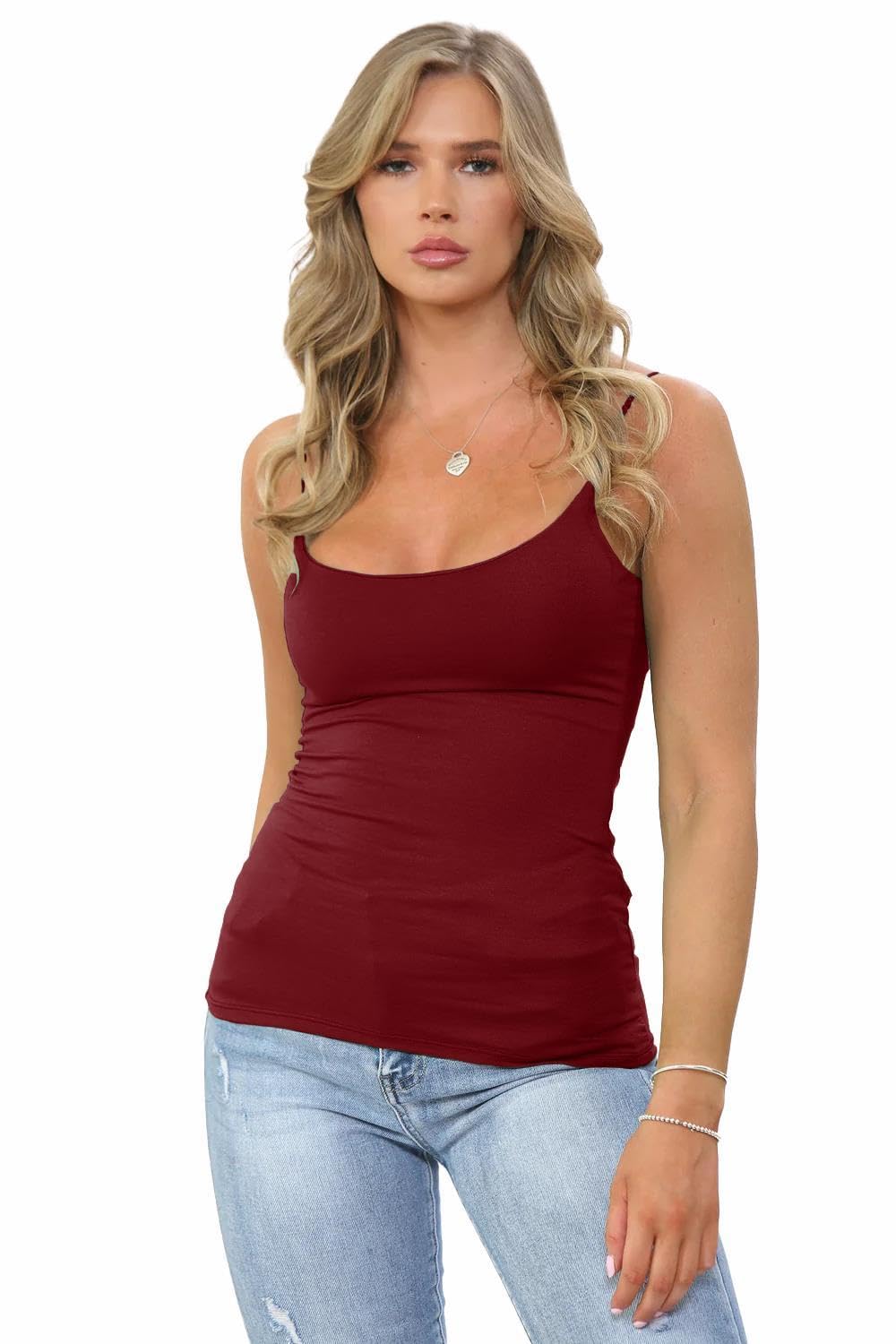 Hamishkane Women's Wine Hamishkane® Plain Bodycon Cami Strappy Sleeveless Tank Tops, Slim Fitted Scoop Neck Vest Tops Uk, Stretchy Gym Wear, Casual Summer Vest