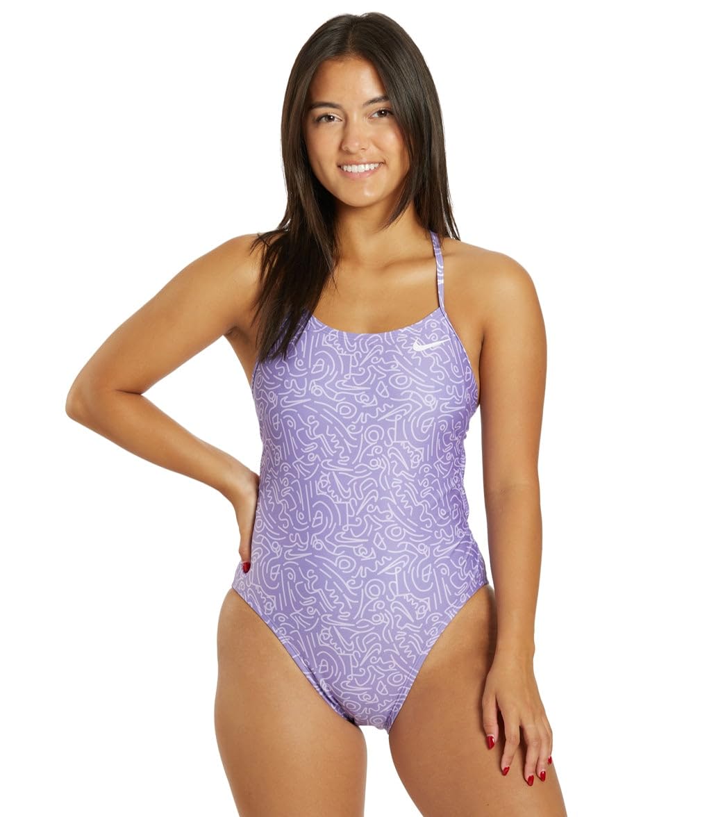 Nike Women's HydraStrong Multi Print Cut Out One Piece Swimsuit Space Purple, Size 26