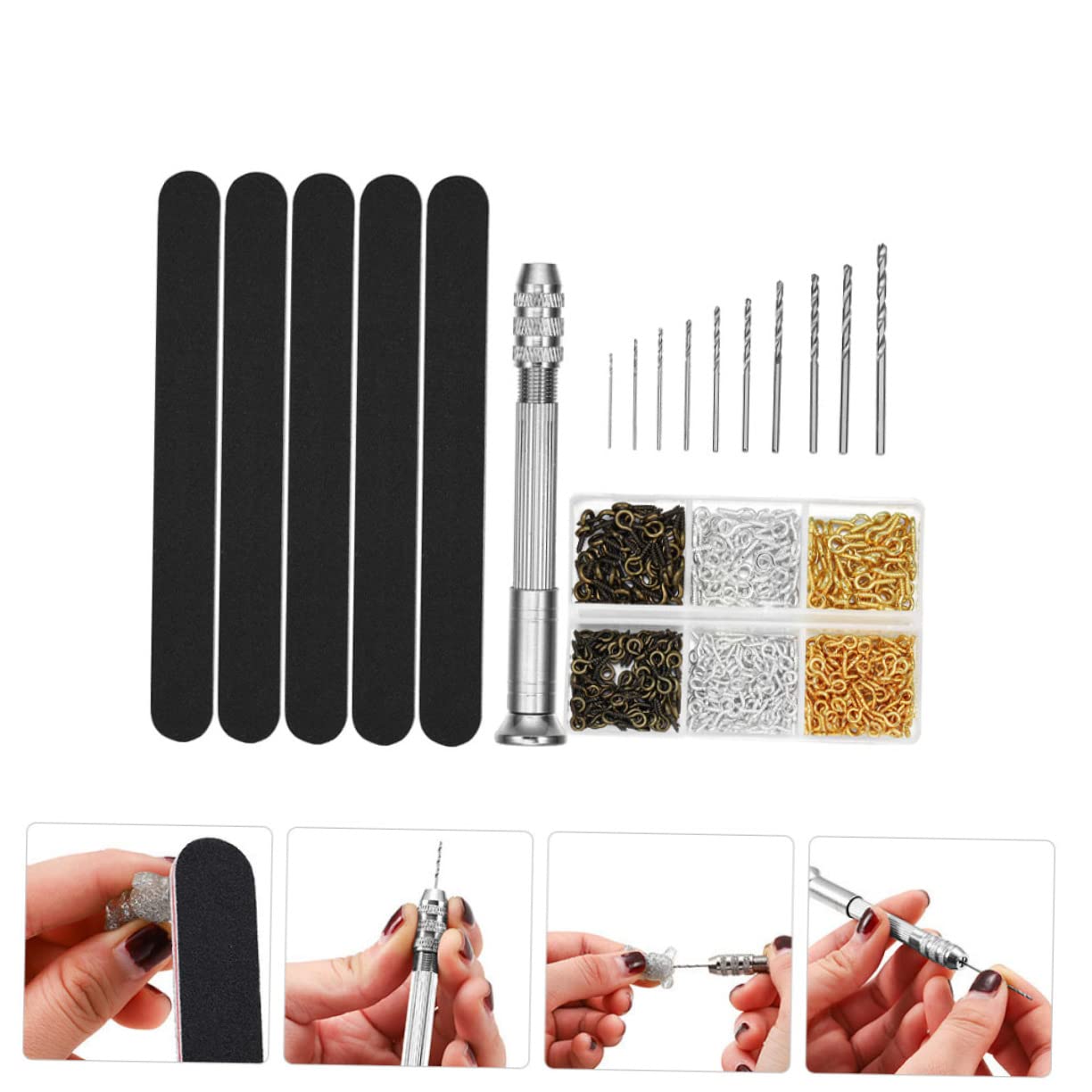 KALLORY 1Set Resin Hand Drill Set Precision Pin Vise with Jewelry Drill Bits for Projects Crafting and Resin Art Color Options