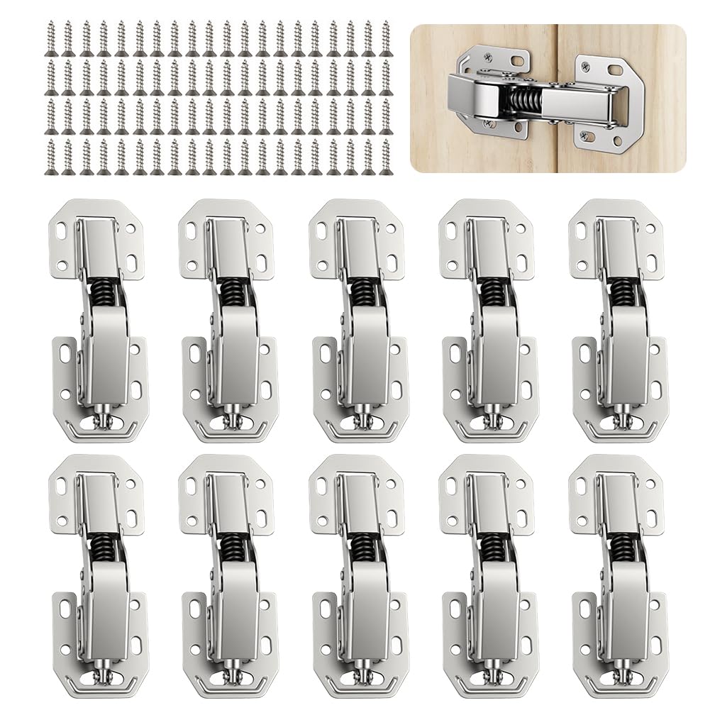 AOOSU 10PCS 4” 90° Soft Close Cabinet Door Hinges, Surface-Mount Cupboard Hinges with Soft Close Damper, Concealed Design, No Pre-Drilling Required for Kitchen Cabinets, Cupboard Doors 80Pcs Screws