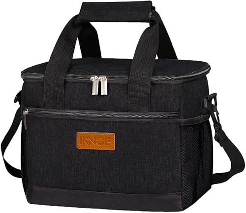 iknoe Bolsa enfriadora plegable grande, bolsa de almuerzo aislada de 8.5 L, bolsa de almuerzo a prueba de fugas con diseño de múltiples bolsas