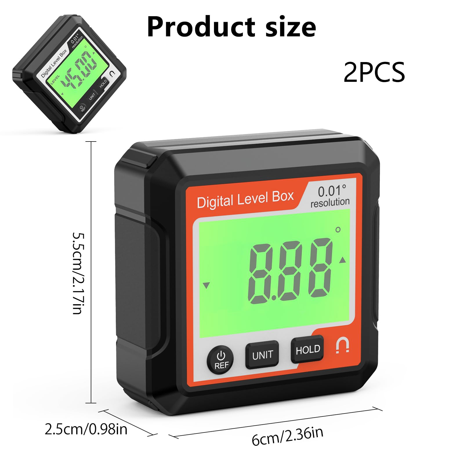 2Pcs Digital Angle Gauge Accurate Digital Protractor with Magnetic Base Portable Angle Finder Measuring Tool for Woodworking Automotive Repair