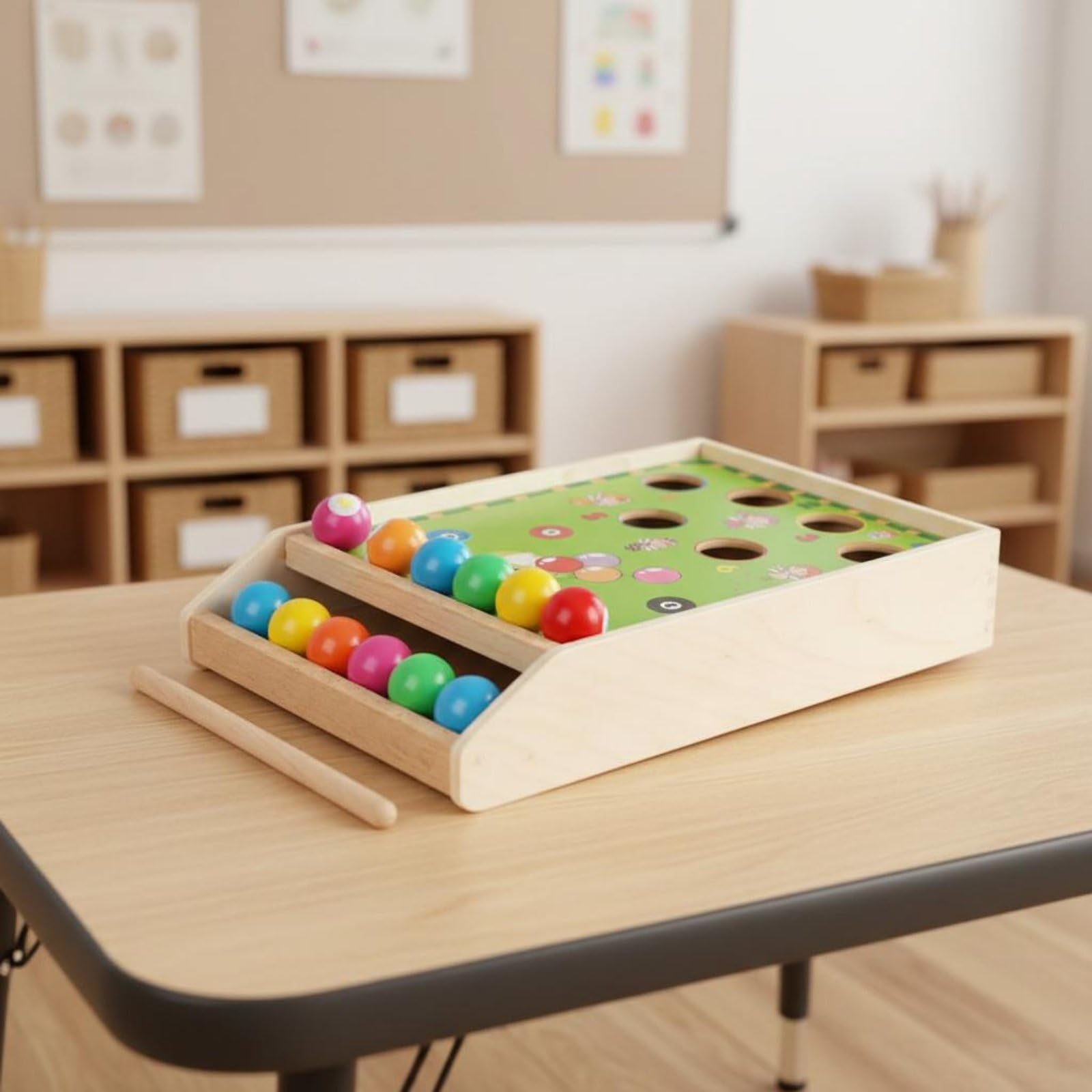 Milageto Gioco Biliardo Bambini Mini Tavolo Biliardo Giocattolo Legno Stecca Palline Numeri Gioco Didattico Motricità Fine Concentrazione Attenzione Adatto per Cameretta Scuola Soggiorno