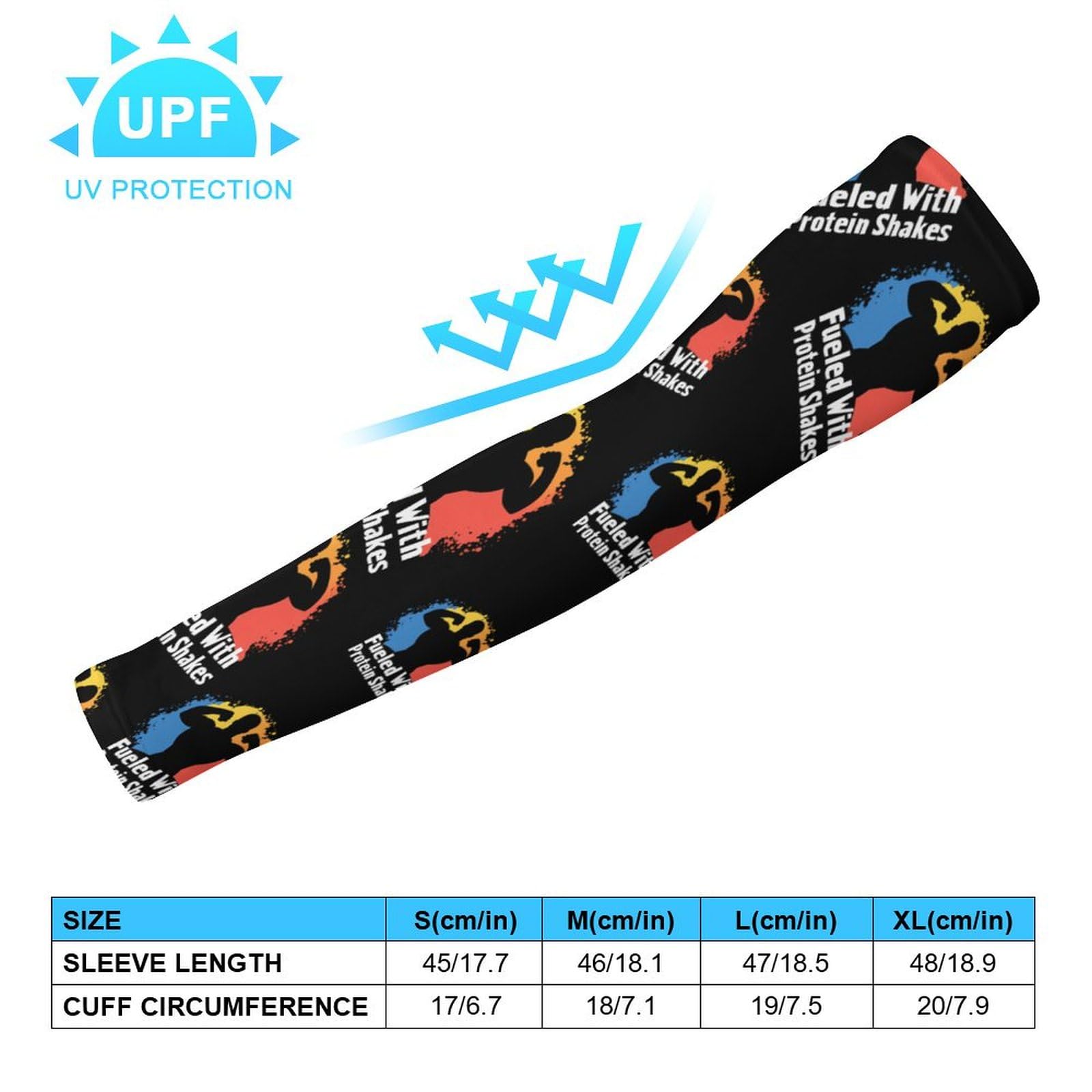 Fueled With Protein Shakes Ice Silk Arm Sleeves Cooling Sun Protection Arm Sleeve for Men Women M