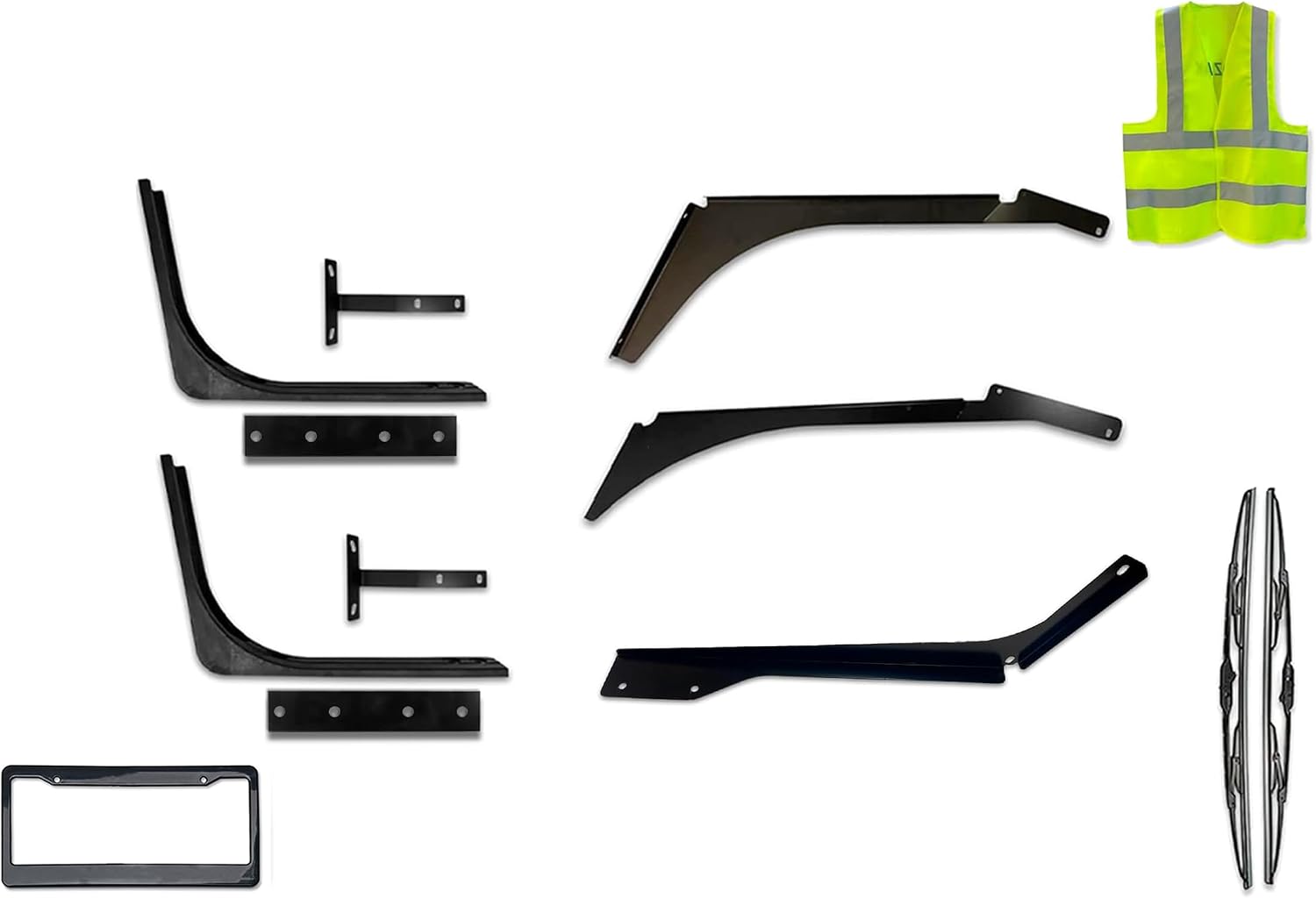 KOZAK 7-Piece Set of Top & Bottom Cab Fairing Support Brackets, Right Passenger Side, Compatible with Volvo VNL 2004-2017. Includes Logo, License Plate Frame, Windshield Wipers, and Vest