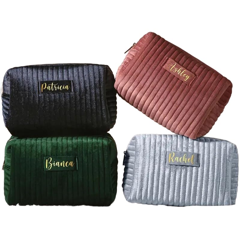 HaRe Personalized Makeup Bag Custom Name Velvet Cosmetic Bag for Women Gift for Mom Best Friend Bridesmaid Birthday Wedding Travel Toiletry Bag