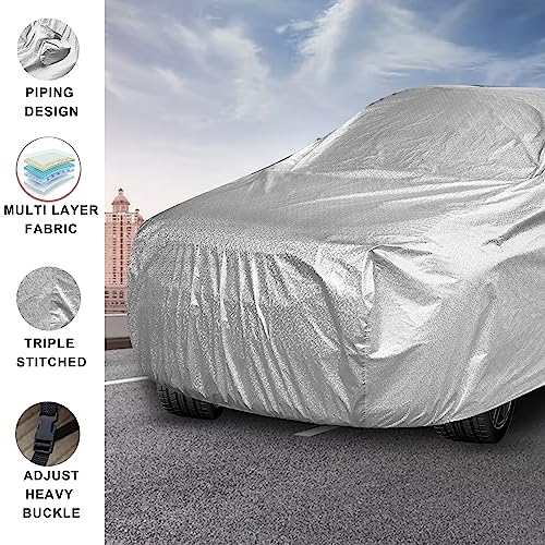 Image of Auto Hub Car Cover Compatible with Hyundai Verna Old (Model : 2010-2016) with Mirror Pocket and Soft Cotton Lining,Waterproof Verna Car Cover, Metallic Silver