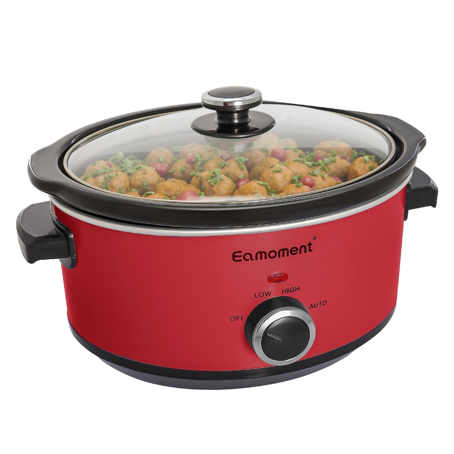 3,5L | 200W slow cooker con 3 impostazioni di calore e indicatore di potenza, lavabile in lavastoviglie e con manici, coperchio in vetro facile da pulire (rosso)
