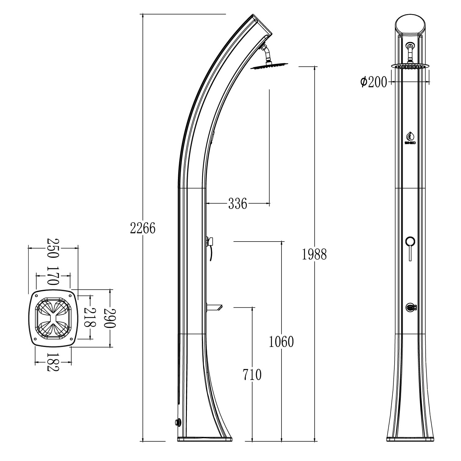 Sined Sole XXL Doccia a Riscaldamento Solare Curva Grande Serbatoio 40 Litri Verde