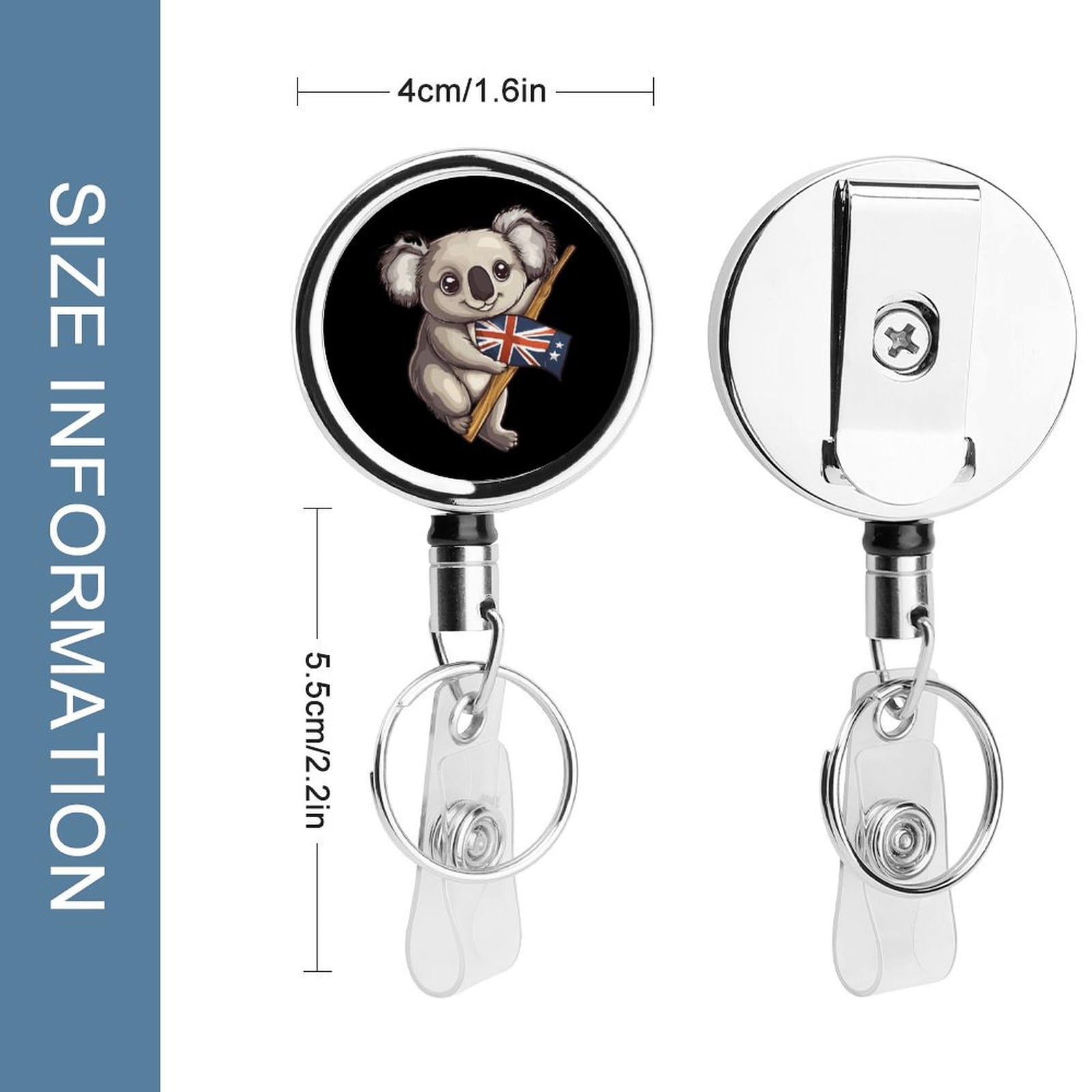 Australian Koala Bear Retractable Badge Holder Metal ID Name Holder Key Ring with Belt Clip