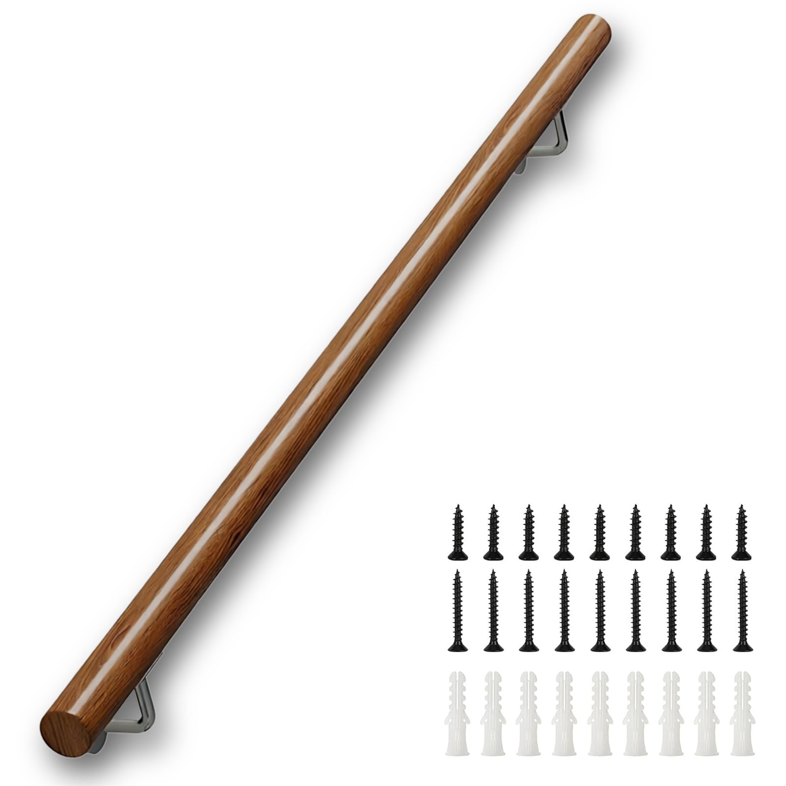 DMCHENGMA Non-Slip Solid Wood Stair Railing Kit - Wall Mounted Handrail with Brackets for Interior Steps and Decks(11ft/330cm)