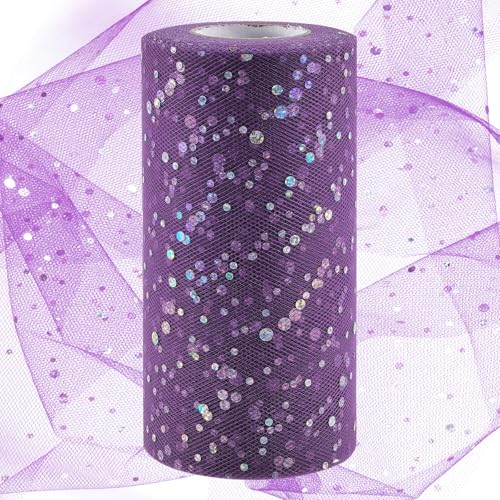 Swpeet Rollo de tela de tul brillante con purpurina color malva, 15,2 cm x 45,4 m, bobina de tul scintillante, bobina de poliéster para bricolaje, fiestas de cumpleaños, bodas, decoraciones navideñas