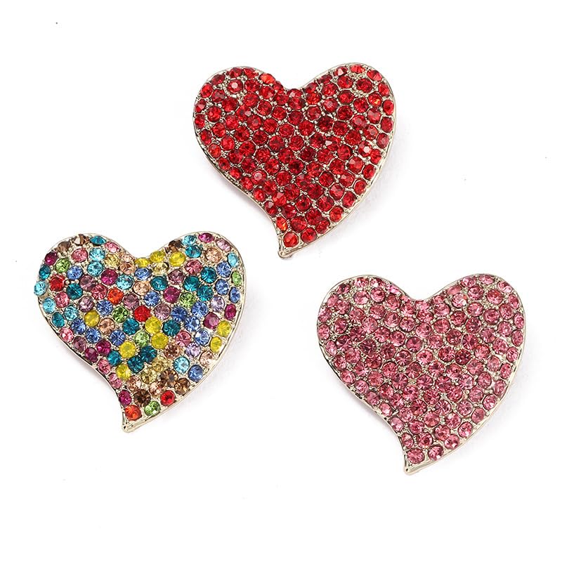 Image of Love Heart Shape Brooch Pin Full Crystal Pink /Red /Coloful Heart Lapel Pin Rhinestone Love Heart Badges for Clothing Bag Hat Fashion Dress Coat Pin Valentine's Day Christmas Gift