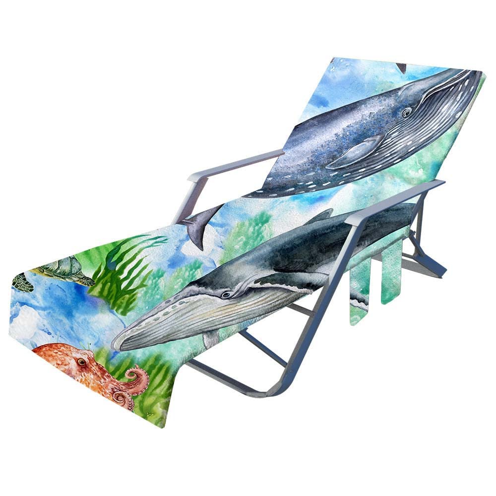 Highdi Whale Sun Lounger Towels With Pockets, Beach Sunbed Towels, Beach Chair Cover Towel, Chaise Lounge Towel Cover, Lounger Mate Beach Towel For Garden Pool (75X210cm,)