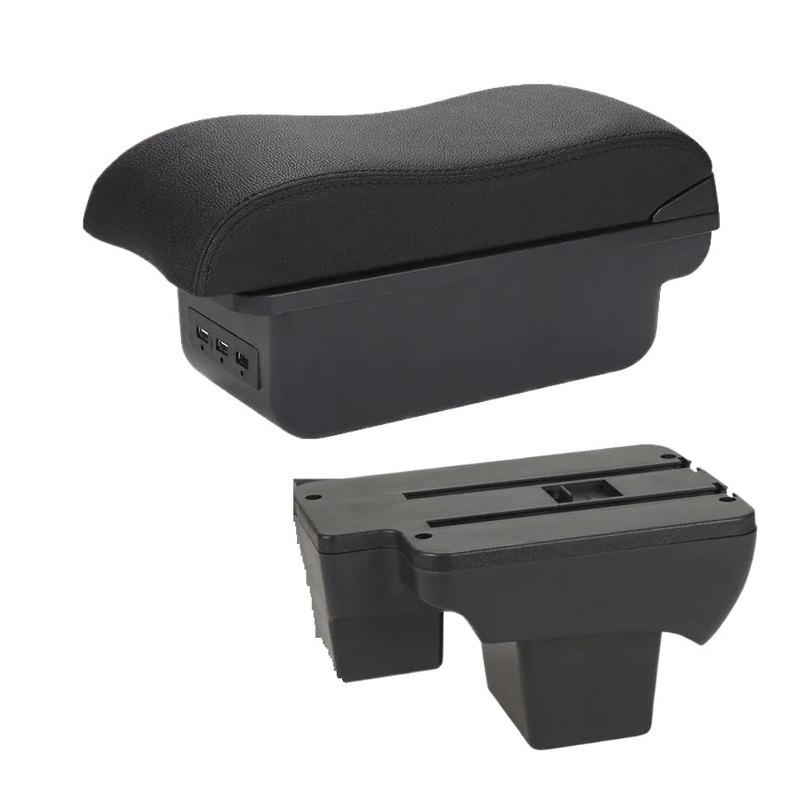 Ggwqoops Car Armrests For VW For Polo 2020-2024 Car Armrest Box Curved Surface Storage Accessories Armrest Box(B2 Black line 3USB)