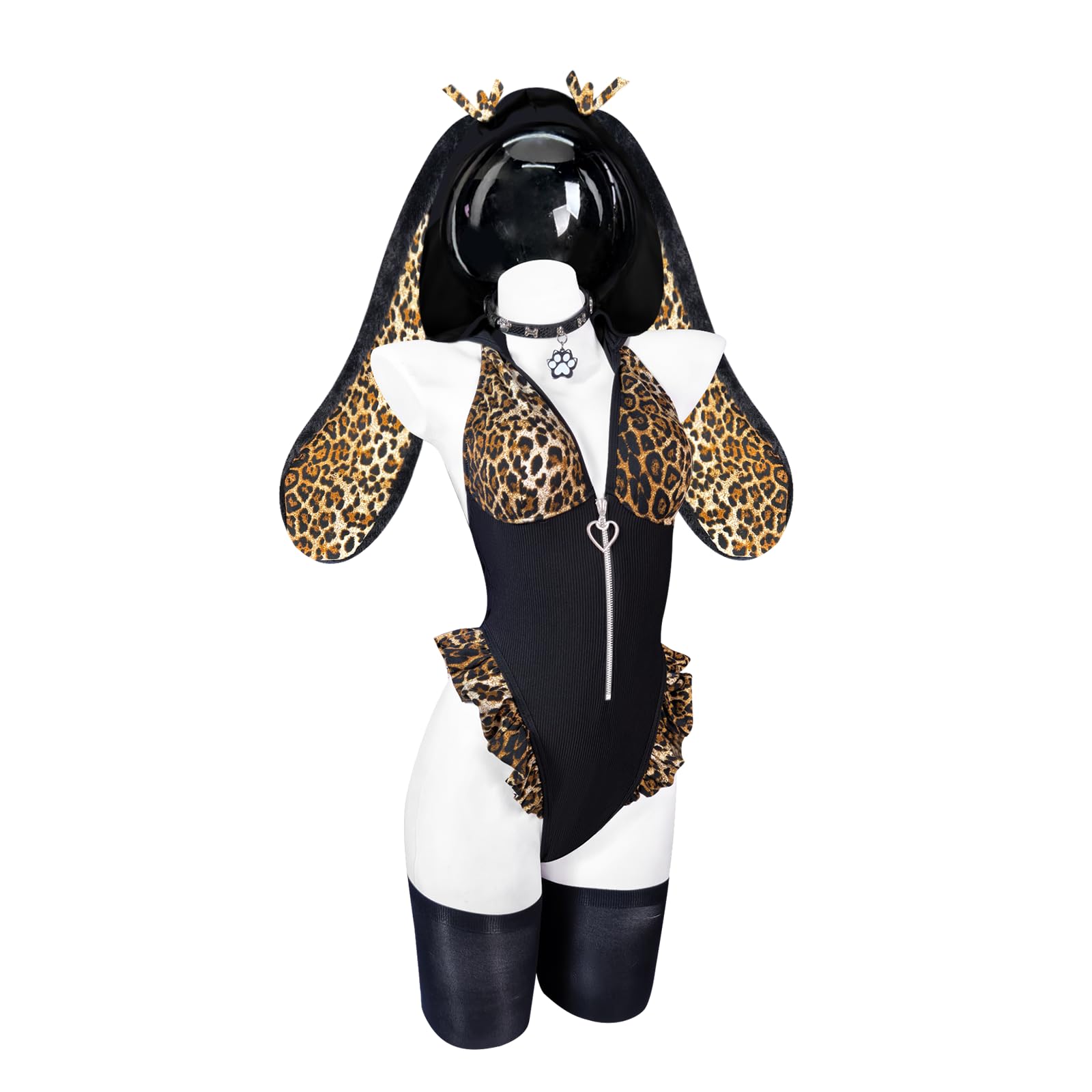 KORURACLUB Body sexy da donna, con motivo leopardato e coniglietto, costume da anime