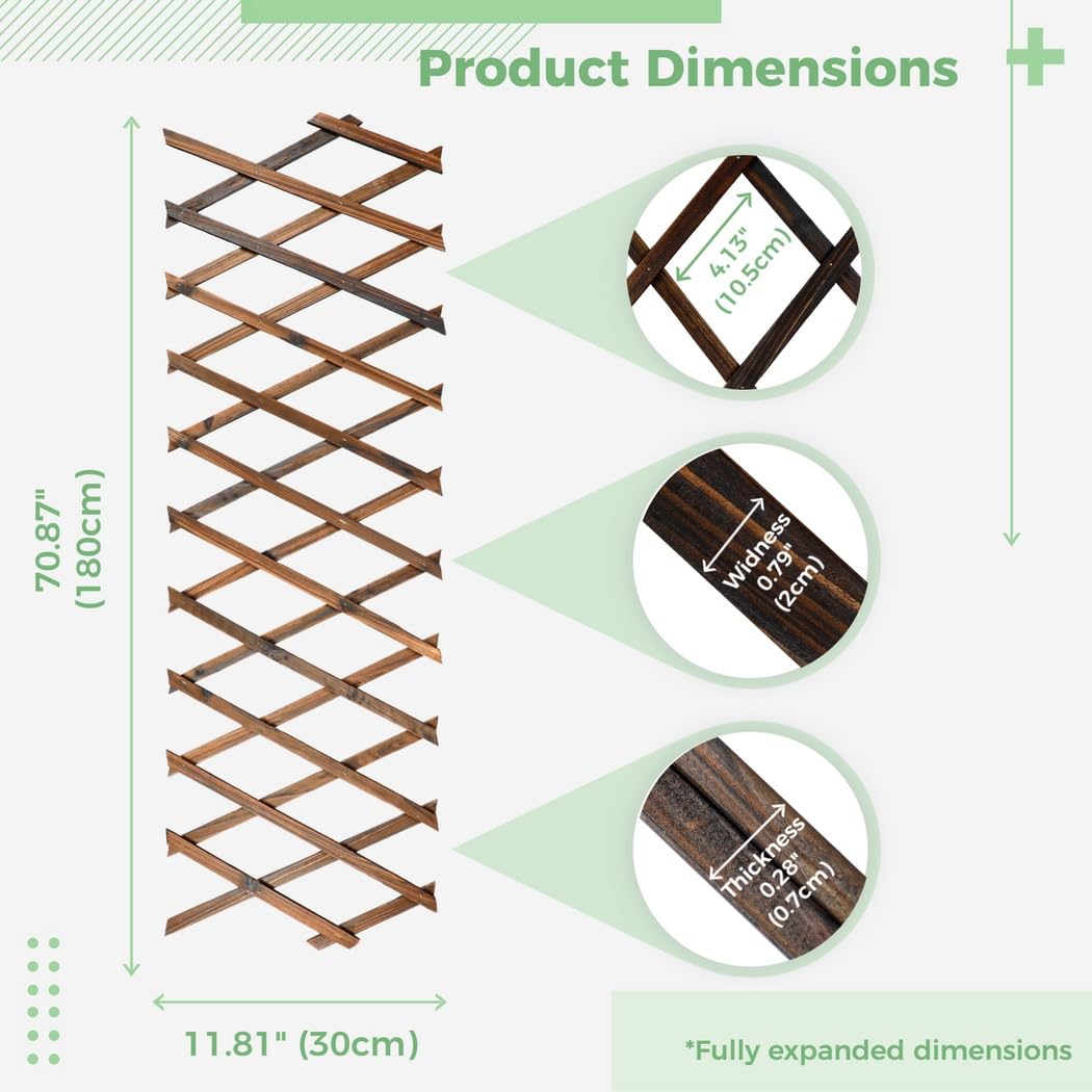 yeesport Expandable Plant Trellis 2 Pcs, Holz Trennwand Pflanzer Gartenzaun 190×30cm- Hölzerne Pflanze Unterstützung Zaun, Langlebig und robust für Kletterpflanzen, Zauberstab Dekoration