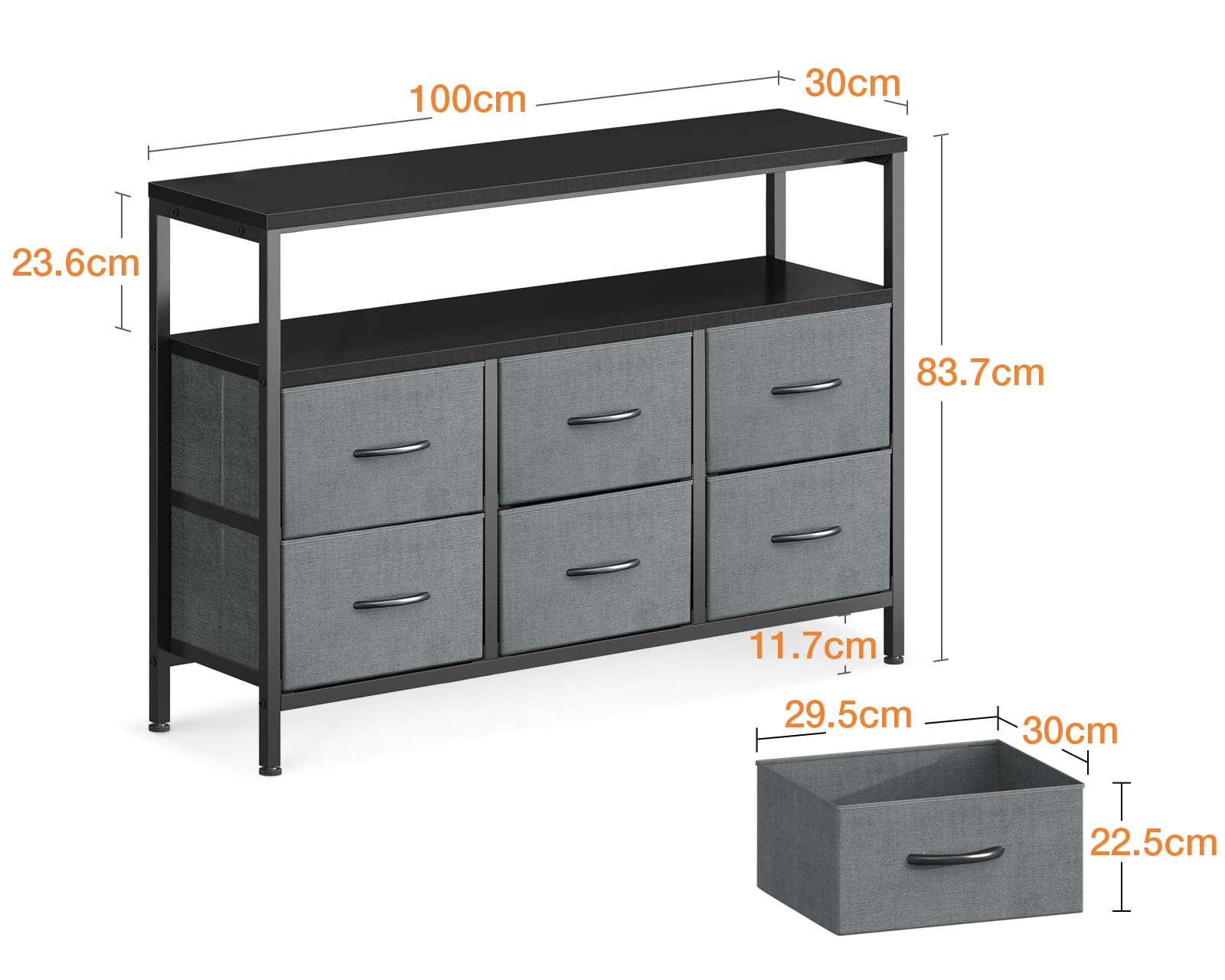 ODK Commode Commode, avec 6 Grands Tiroirs, Commodes et Buffets pour Salon, Couloir, Chambre, 100 x 30 x 84cm, Noir