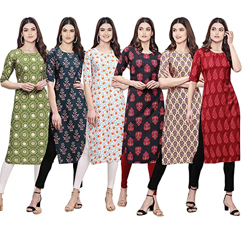 Image of Pinkmint Women's Crepe Digital Print Straight Kurta [Pack of 6] (CKE-329-353-330-333-341-343)