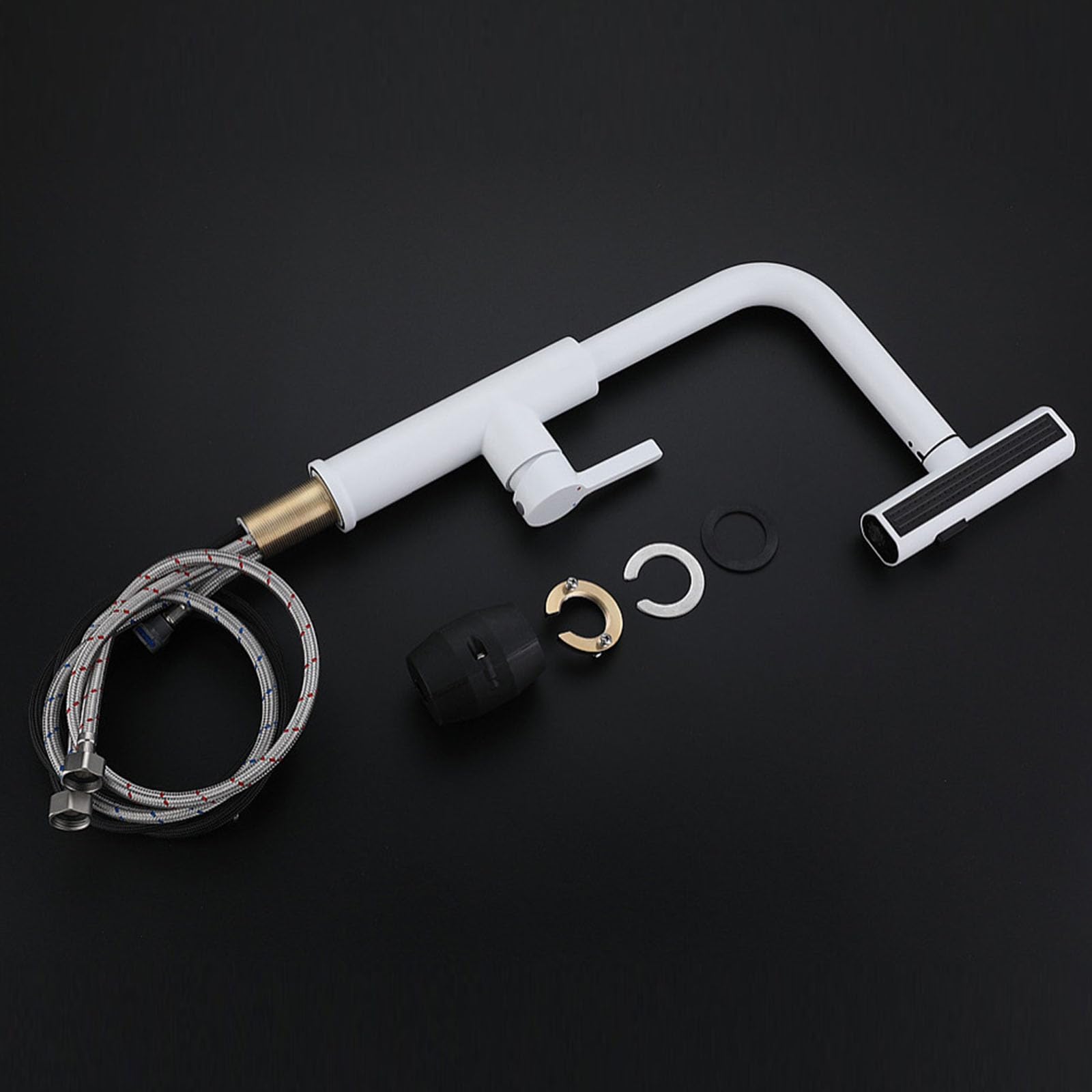 Grifo de cocina extraíble de acero inoxidable 304 con 3 modos de pulverización, giratorio de 360°, mezclador de una sola manija, grifo de fregadero de cascada para pistola de agua caliente y fría