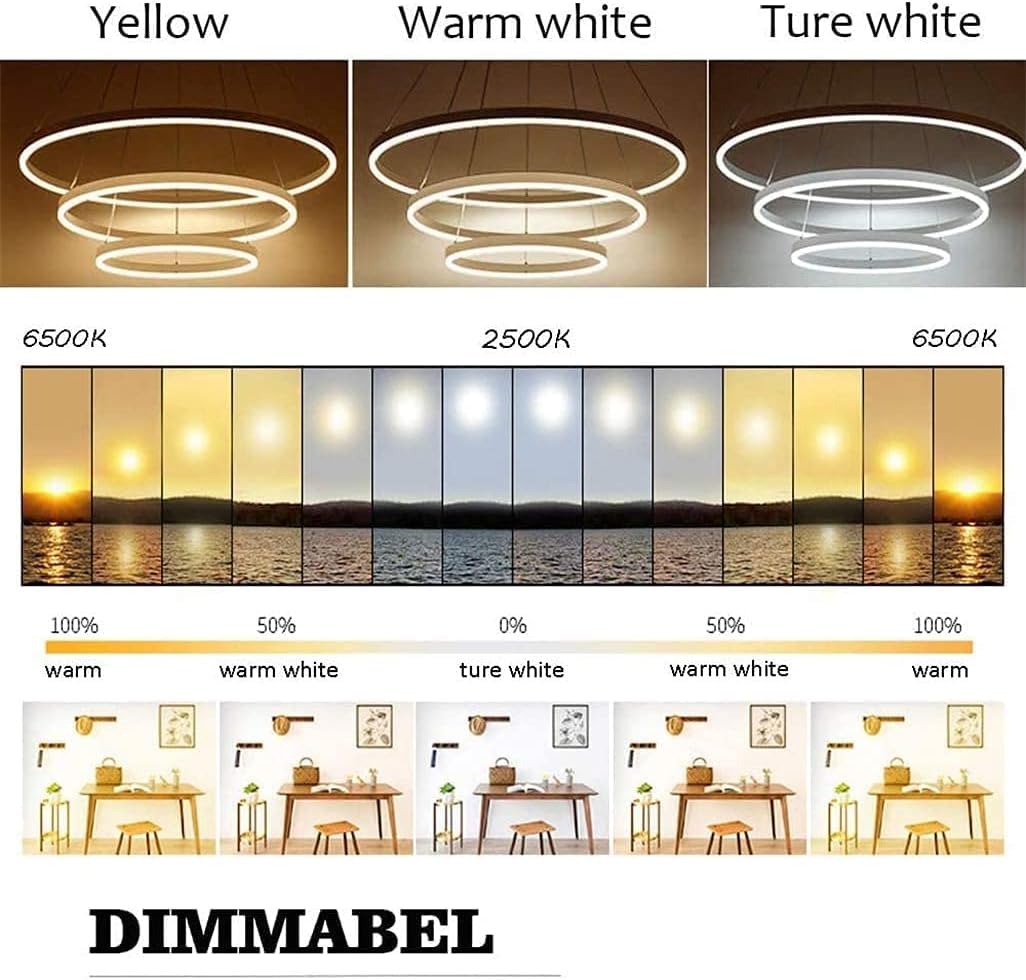 Lampadario a LED Soggiorno Lampada da soffitto Creativo Rotondo a 3 Anelli lampadario, dimmerabile con Telecomando 3000K-6500K, lampade da Camera acriliche Decorazione Ufficio 76w,Nero