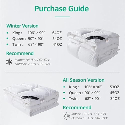 Miniatura 7 de Topllen Edredón de plumón tamaño King, relleno de edredón azul para todas las estaciones, relleno de plumón de pato y plumas de primera calidad,