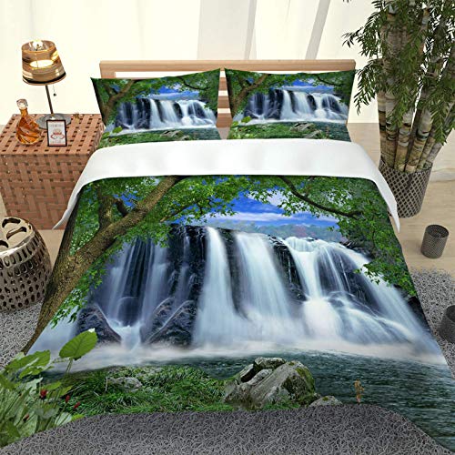 UDUVOG Duvet Cover Single Size For Girls Boys Big Mountain Waterfall Landscape - Ultra Soft Hypoallergenic Microfiber Quilt Cover，1 Quilt Cover 135X200Cm + 2 Pillowcases 50X75Cm，3 Pieces Bedding Set