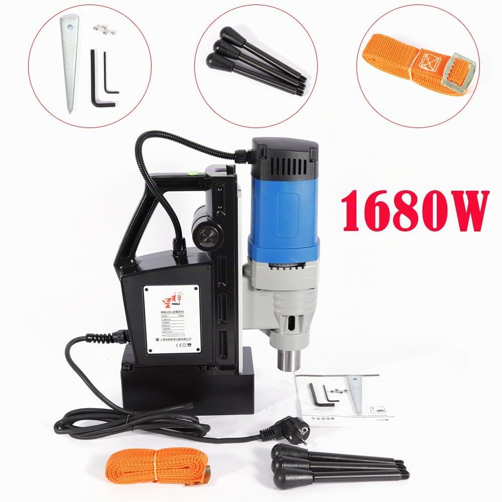Perceuse magnétique 1680 W, perceuse portable pour le travail des métaux avec broche MT3, support magnétique pour plaques d'acier, profondeur de perçage 50 mm, pour applications industrielles et