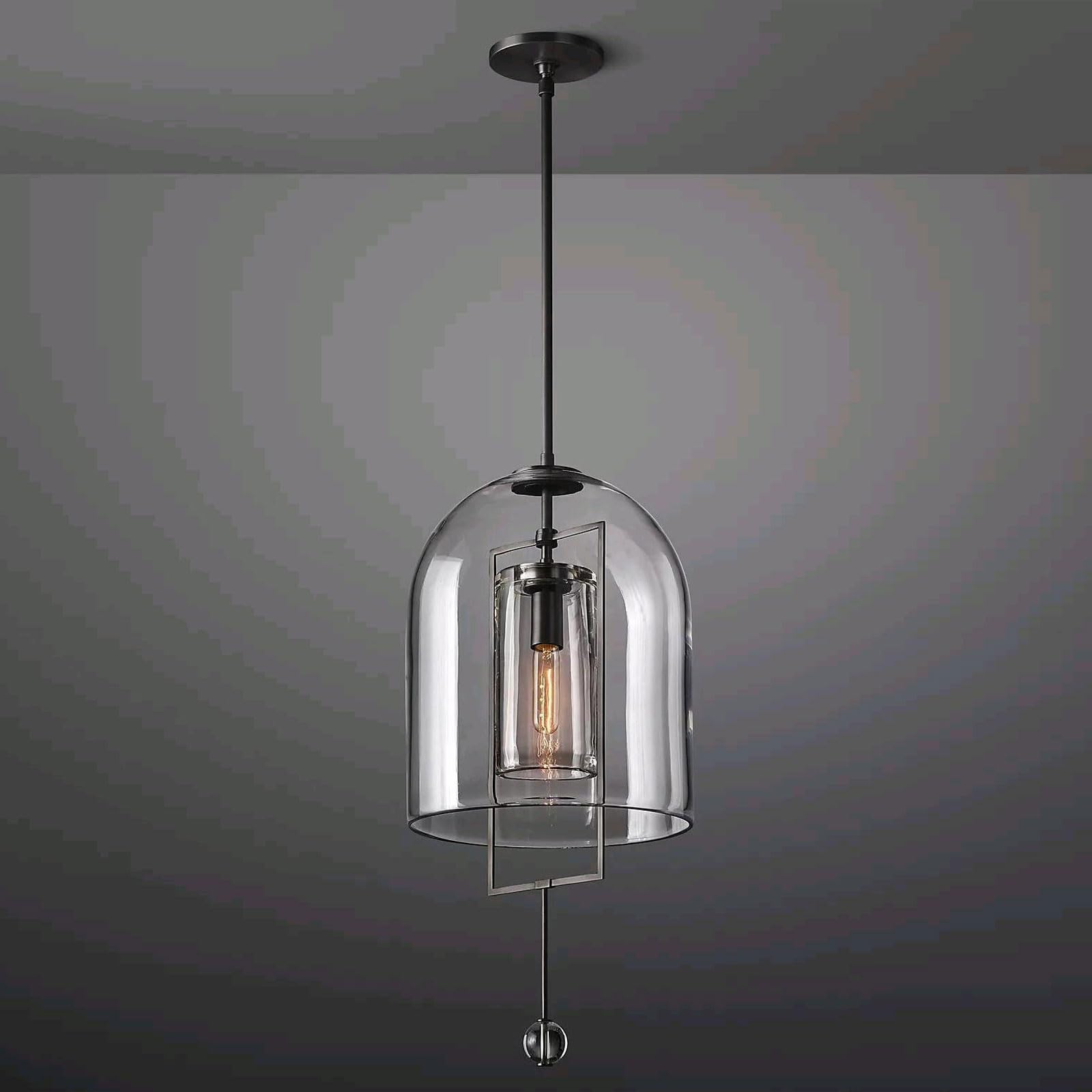 RSZCSMO Industrial Glass Pendant Light Vintage 7.09in Recessed Copper Single-Head Bedside Hanging Lamp Suitable for Dining Tables, Bedrooms, and Bars Lighting Fixture