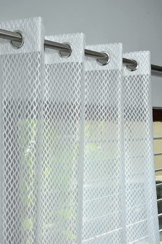 Image of Exporthub Set of 2 Piece Fancy Sparkling Zig Zag Design White Color Heavy Quality Sheer Strip Semi-Transparent Net Curtains - Window - 6 feet Long Living Room and Bedroom (EHSPR272 64)