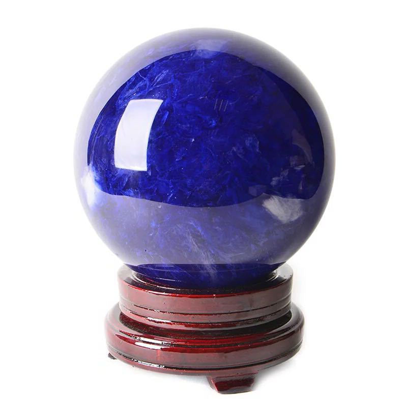 ICXLPMC Blue Melting Quartz Decoration Ball, Crystal with Wood Stand,Polished Stone, Home Office Decor Gift,4.3"(11cm)
