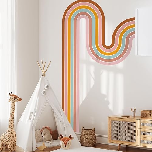 Miniatura 3 de Calcomanías de pared geométricas de líneas simples y bohemias extraíbles, 3D, colorido arco iris, calcomanías de pared de línea abstracta para