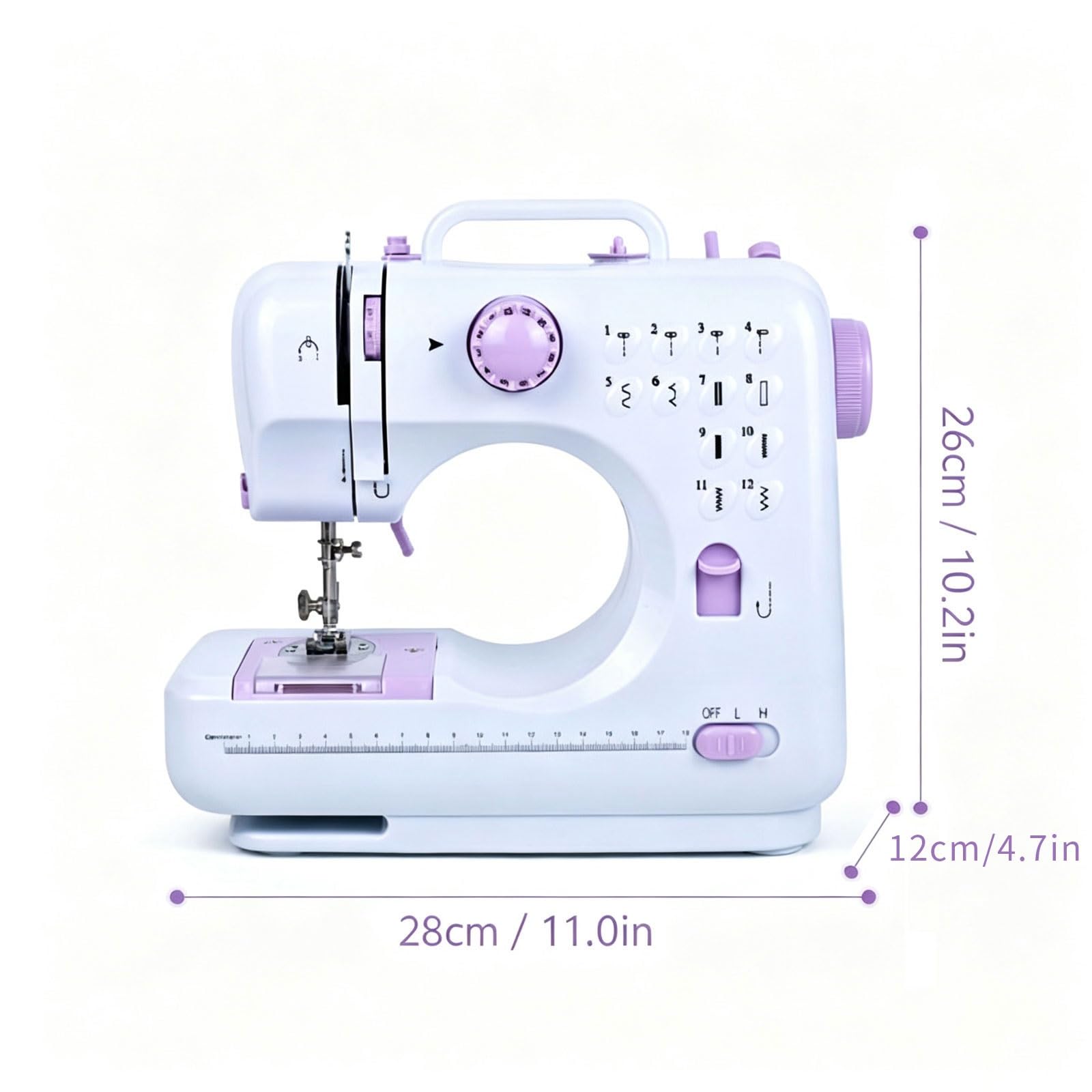 Máquina de coser for principiantes, 12 patrones de puntadas, luz LED, pedal | Máquina de coser eléctrica portátil con fuente de alimentación dual y kit de accesorios for reparaciones de ropa en el hogar