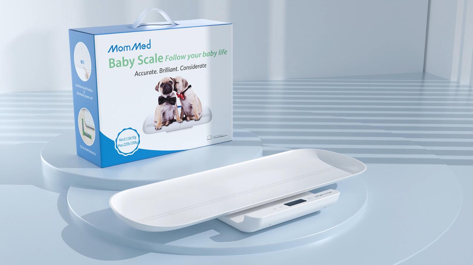 Image of MomMed Pet Scale, Multi-Function Toddler Scale, Digital Pet Scale, Small Animals Scale with Hold Function, Blue Backlight, Weight and Height Track (29 inch)
