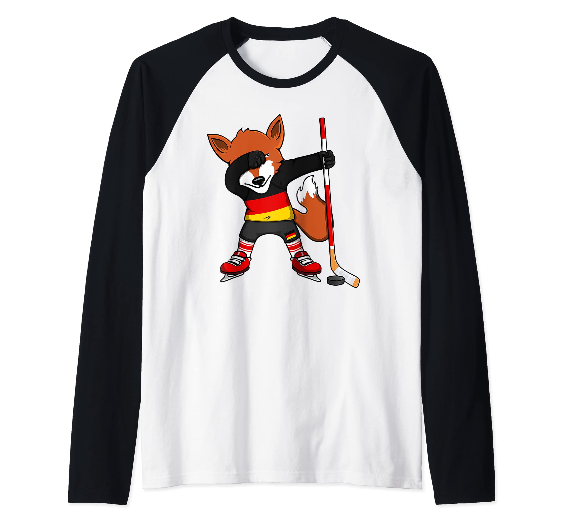 Dabbing Fox Germany Ice Hockey Fans Jersey Dab Winter Sports Raglan Baseball Tee