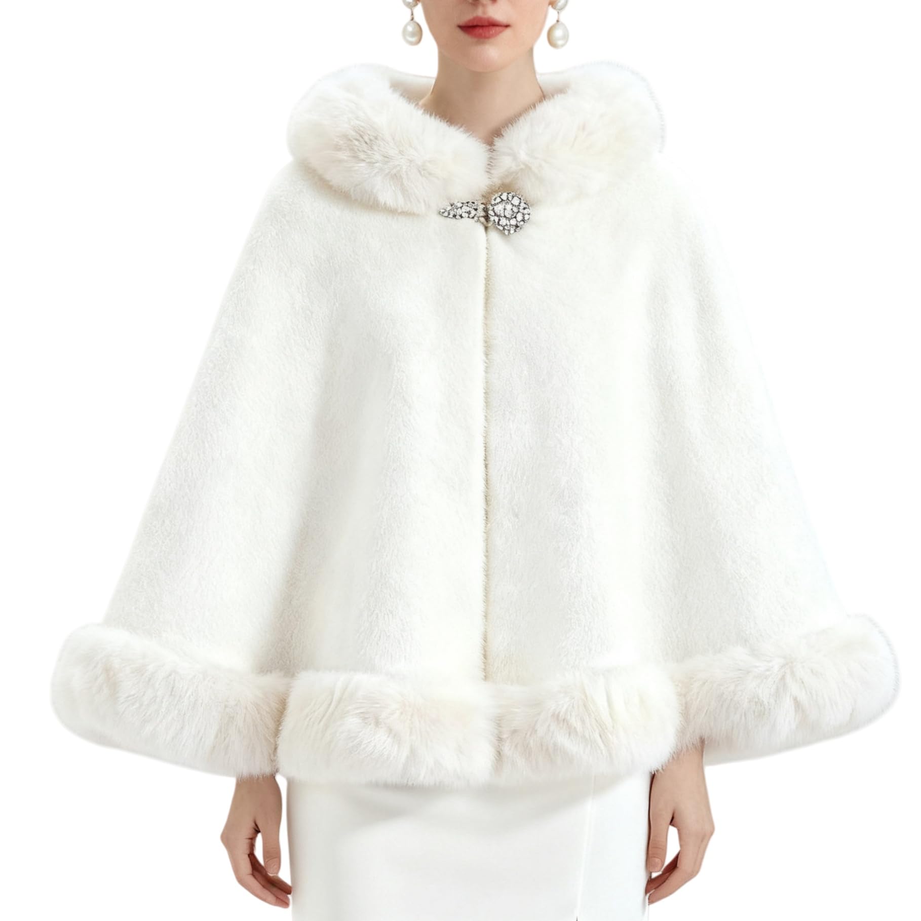 Liuyuyougo Women's White Knitted Cape Coat ’S Vintage Cardigan Knit Cloak Poncho Elegant Faux Fur Shawl And Wrap Plus Size Winter Jackets Wedding Party Bride Bridesmaids Stole Shrug