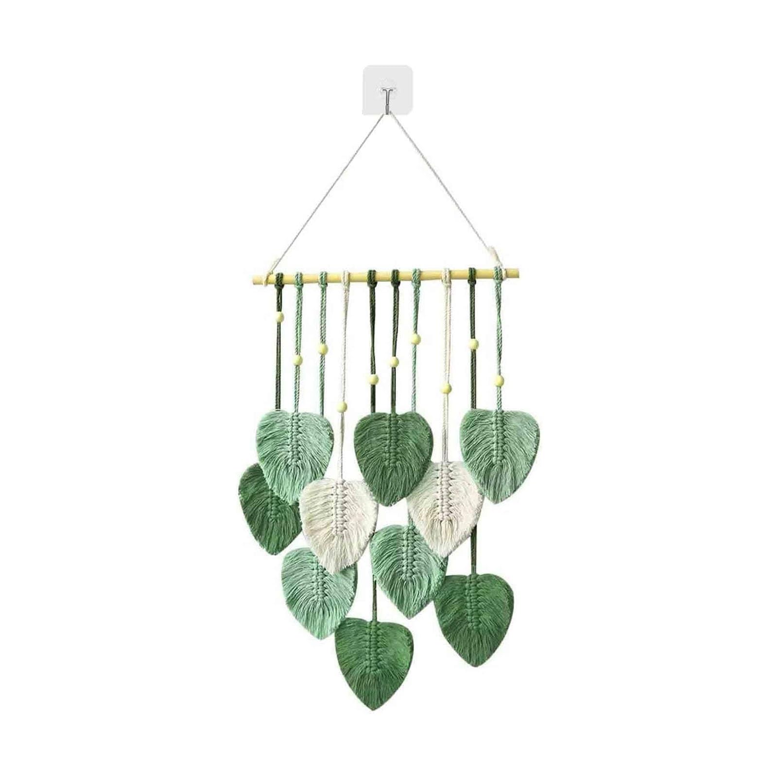 JOUFNING Wall Decor - Statue Artistic Wall Decorations, Macrame Wall Hanging Leaf Tassel Tapestry, Handmade DIY Woven Tassel Tapestry, Macrame Leaf Ornament for Bedroom(Green)