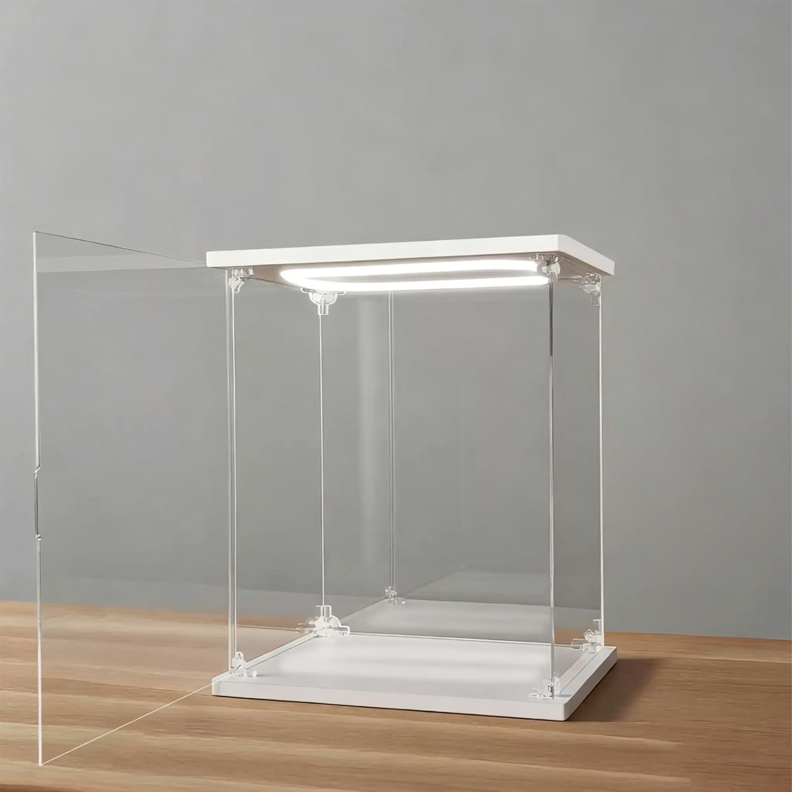 Openable Acrylic Display Case with Led & White Base, Figurine/ Collectible/ Coins/ Miniatures Clear Display Box Light, Decorative Boxes Organizers(45X30X30cm/18X12X12in)