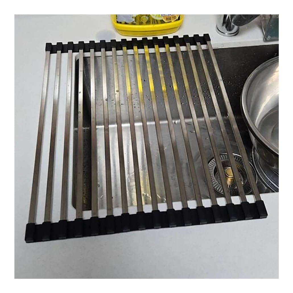 Escurridor de platos enrollable para colocar sobre el fregadero, de 12,6 a 23,6 pulgadas, de acero inoxidable, para cocina, con alfombrilla escurridora de platos enrollable plegable antideslizante de