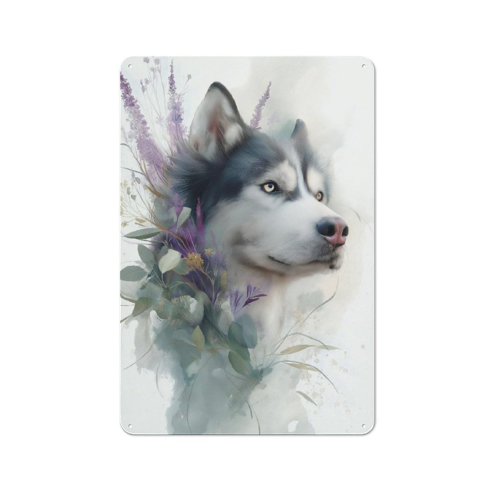 Junmoney Husky & Lavender Vintage Metal Plaque 30X20cm For Man Cave Or Games Room, For An Autumn Update To Man Cave And Games Room