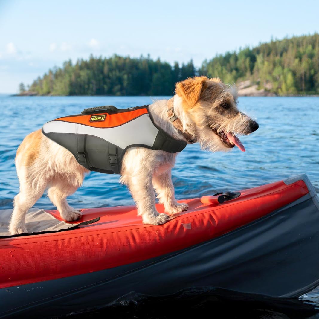 KISFLY Small Dog Life Jacket S, Swimming Vest with Rescue Handle | Lightweight design with reflective details and adjustable straps helps small dogs enjoy pools, lakes and outdoor activities.