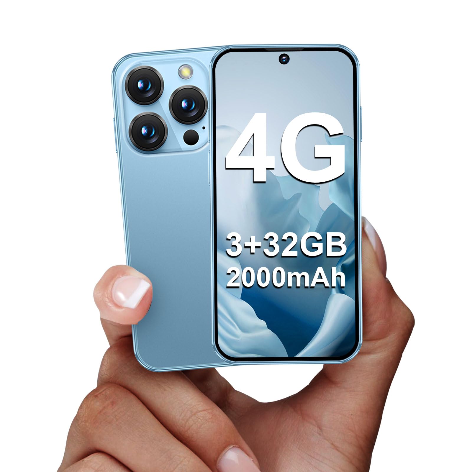Mini smartfon 4G, 3 + 32 GB, odblokowany mini telefon z ekranem HD 3,88", akumulator 2000 mAh, aparat 5 MP, Dual-SIM, ultracienka obudowa do telefonu dziecięcego, niebieski