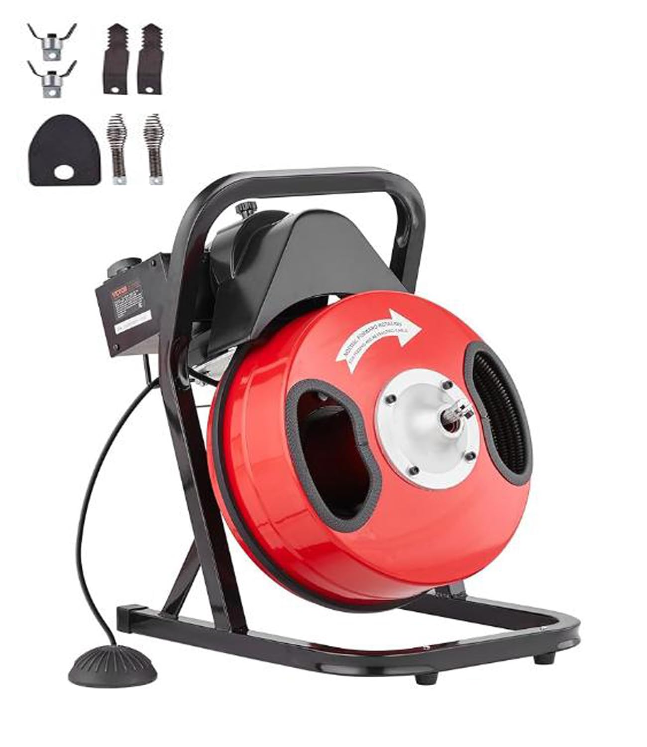 Garvee 75FT x 1/2 Inch Drain Cleaner Machine, Portable Drain Cleaning Machine Snake with 6 Cutters &amp; Foot Switch for 1" to 4" Pipes, Heavy Duty Sewer Auger for Sinks, Toilets, Showers