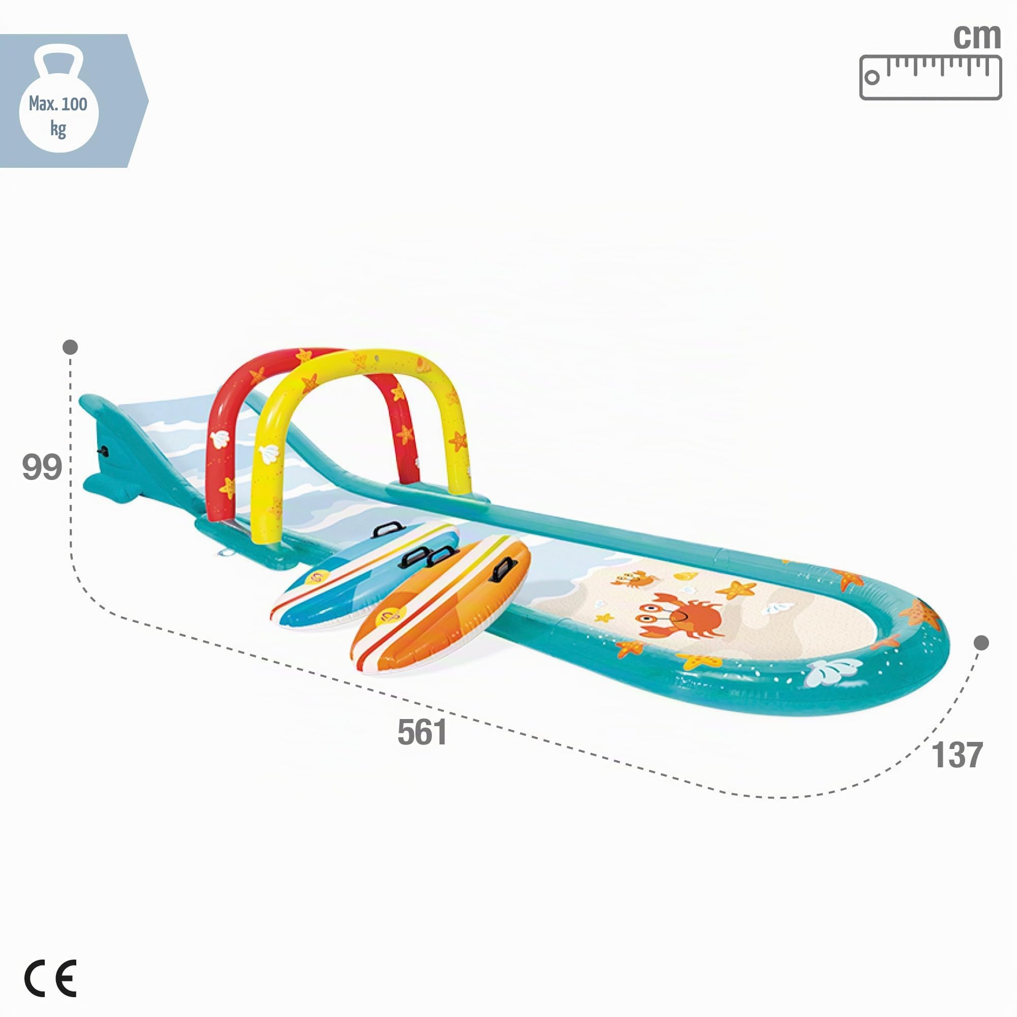 Intex 56167NP – Aufblasbare Surf-Wasserrutsche, mit Sprinkler und zwei Mini-Surfbrettern, Vinyl, mehrfarbig, 561 x 137 x 99 cm