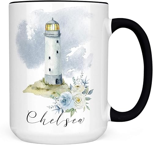 Blue Floral Lighthouse Personalized Ceramic Mug